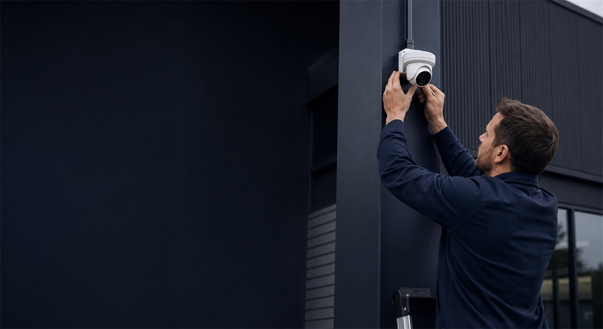 Professional installing a security camera